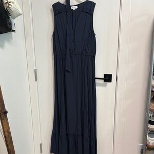Molly Bracken Navy Sleeveless Maxi Dress with Tie Neck